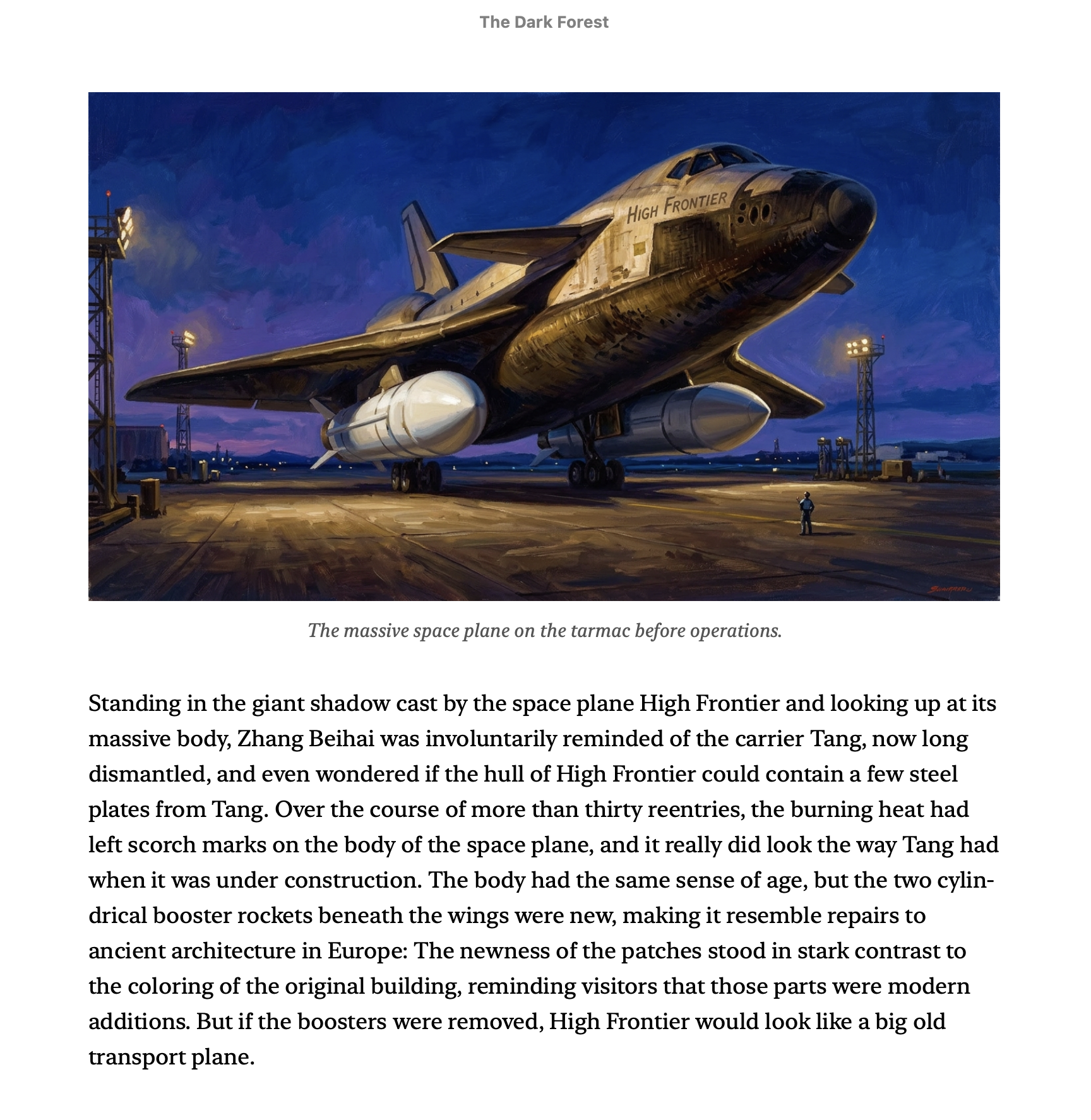 Illustrated page from The Dark Forest with art inline beside the text